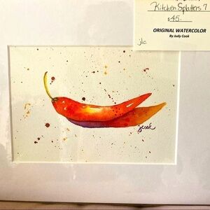 Original Watercolor painting Kitchen Splatters series Pepper 8x10 matted